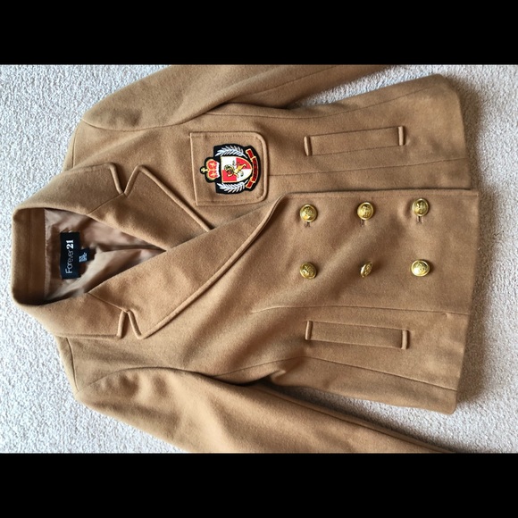 Forever 21 Beige Tan Double Breasted Wool Blend Jacket Coat Blazer Outerwear M - Picture 4 of 8